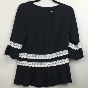 Kenzie Black Peplum 3/4 Sleeve Top